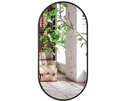 Ovale Wandspiegel 80x40 cm – Zwart Aluminium Frame – Badkamer/ Hal – Loft Design
