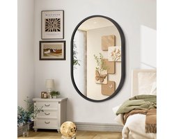Ovale Wandspiegel Zwart Metaal Ingelijst - Badkamer, Slaapkamer of Hal | Ophangen Horizontaal of Verticaal