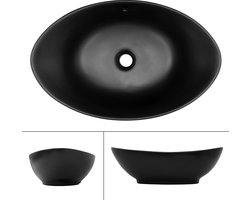 Ovale wastafel met overloop 59x38x19 cm zwart keramiek LuxeBath