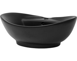 Ovale wastafel met overloop 59x39,5x20,5 cm zwart mat keramiek ML design
