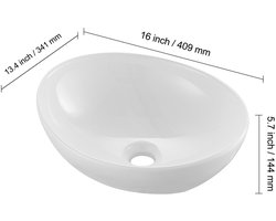 Ovale wastafel - Opzetwastafel (waskom) - Afmeting 409 x 341 x 144 mm - Keramiek - Modern design - Eenvoudig te reinigen - Voor badkamer en toilet - Helder wit