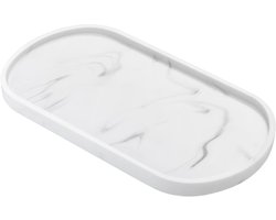Ovalen Opbergtray voor Badkamer, Organiseer je Toilet Tank met Marmer Effect, Ideaal voor Zeep, Kaarsen en Handdoeken, Medium Formaat