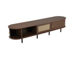 Ovaler TV-Meubel in Donker Walnoothout, Rattan-Design – 180 cm, MDF-Design, Verstelbare Poten, 30 kg Draagvermogen