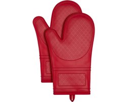 Oven Gloves Set of 2 - Oven Gloves Heat Resistant up to 300 °C, Non-Slip, LFGB Certified Silicone Oven Gloves, Perfect for the Kitchen, Grilling, Cooking and Baking, Red