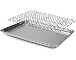 Ovenplaat met Afkoelrooster 45x33 cm - Bakplaat met afkoelrooster - voor Bakken, Braden en Serveren - Ovenschaal en Taartrooster - Aluminium