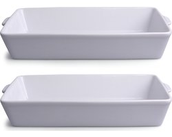 Ovenschaal - 2x - wit - porselein - 3,5 liter - 33 x 19 cm - rechthoekig - Ovenschotel schalen - braadslede