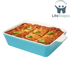 Ovenschaal Groot van Keramiek - voor Lasagne - Tiramisu en Ovenschotel - Extra Hoge Rand - Vierkant - Blauw Grote Ovenschaal van Keramiek - Geschikt voor Lasagne - Tiramisu en Ovenschotel - met Extra Hoge Rand - Vierkant - Blauw