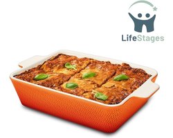 Ovenschaal Groot van Keramiek - voor Lasagne - Tiramisu en Ovenschotel - Extra Hoge Rand - Vierkant - Oranje Grote Ovenschaal van Keramiek - Geschikt voor Lasagne - Tiramisu en Ovenschotel - met Extra Hoge Rand - Vierkant - Oranje