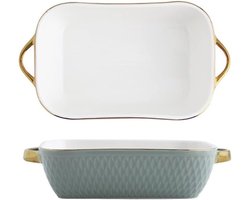 Ovenschaal Keramiek - Gratinschotel Kaasschaal - Maaltijden Bereiden - Gouden Rand Decoratie - 25.5 x 16.8 cm - Goud Rand