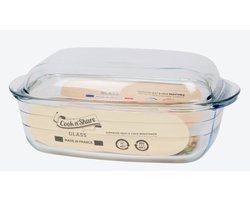 Ovenschaal met deksel – Rechthoekige ovenschaal – ovenschaal van glas – French made – 1,6 Liter - 28 x 20 x 5 cm – Koken – bakken – Ovenschotel – Braadsleden - Serveerschaal