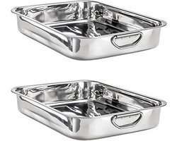 Ovenschaal met handgrepen - 2x - RVS - 35 x 26 cm - 4,5 liter - bakschaal