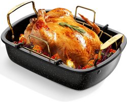 Ovenschaal met Rooster - Grote braadslede - Gerechten Bereiden - Antiaanbaklaag - 45x35 cm - Goud en Zwart