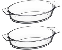 Ovenschaal - Mini Ovale Ovenschalen - Bakvorm - Set van 2 - Borosilicaat Glazen - Ovaal - 0.4L - 20x11 cm - Transparant