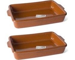 Ovenschaal - Set van 2x stuks - Pamplona - 1,7 liter - terracotta - tapas serveerschaal - 24 x 16 x 5 cm