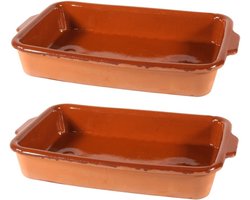 Ovenschaal - Set van 2x stuks - Pamplona - 3 liter - terracotta - tapas serveerschaal - 32 x 21 x 5 cm
