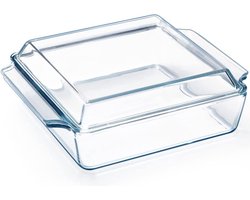 Ovenschaal van glas met deksel 27 x 22 x 9 cm - Ovenbestendig - Voor 2 personen - Magnetronbestendig - Vaatwasmachinebestendig.