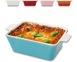 Ovenschaal van keramiek voor 2 personen - voor lasagne, tiramisu en ovenschotel - extra hoge rand - vierkant - blauw
