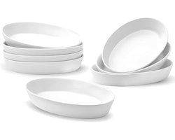 Ovenschaal van porselein, 8 stuks, kleine witte ovenschaal, ideaal voor 1 persoon, ovenschaal voor Tiramisu Lasagne, 340 ml, 19 x 11,4 x 3,5 cm, geschikt voor oven en magnetron