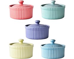 Ovenschaaltjes met Deksel - Keramische Ramekin Kommen voor Desserts en Gebak - Set van 5