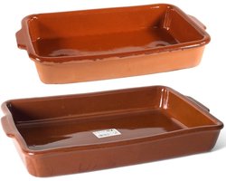 Ovenschalen set - 2x st - 4 liter en 8,5 liter - aardewerk - terracotta - ovenschotels/serveerschalen