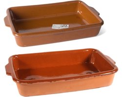 Ovenschalen set 2x stuks - aardewerk - 2,5 liter en 4 liter - Terracotta ovenschotels - serveerschalen