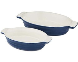 Ovenschalen, Set van 2 Stuks, Ovaal, Klein en Groot, Blauw, Keramiek - Barbary & Oak | Foundry