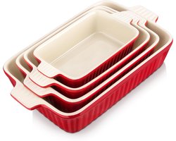 Ovenschalen Set van 4 Stuks – Porseleinen Bakvormen in 4 Formaten – Taartvorm, Broodvorm, Ovenschaal, Soepbord – Hittebestendig en Vaatwasserbestendig – Rood Serviesset voor Oven, Bakken en Serveren Ask ChatGPT