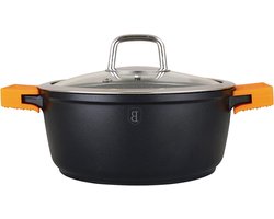 Ovenschotel met deksel - Braadpan Koekenpan - Maaltijden Bereiden - 3-laags Marmer Coating - 20 cm 2.2L - Zwart Oranje