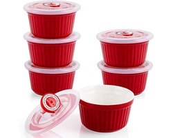 Ovenvaste porseleinen souffléschaaltjes - Set van 6 - 200 ml - Met deksel - Voor crème brûlée, desserts en muffins