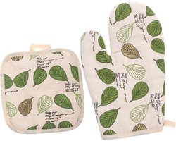 Ovenwant en Pannenlap Set – Hittebestendig – Keukentextiel – Pannenlappen – Botanisch Design – Keukenaccessoires – Kookaccessoires