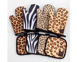 Ovenwanten Cheetah - Leopard - Luipaard - Design - Print - Ovenwanten - Pannenlap - Panterprint - Warmtebestendig - Hittebestendig - Keuken - Koken - Pannenlappen en Ovenwanten - Pannenlappen Set - 2 Stuks - Ovenhandschoenen - Oven Glove - Pot Pad -