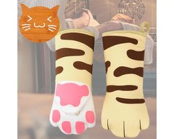 Ovenwanten en ovenhandschoenen met antislip onderzetter - Hittebestendig - Katoenen voering - Bakken en grillen - Kattenpoot design - Keukengereedschap