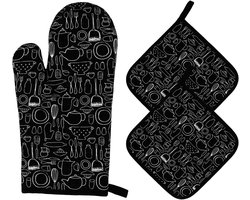 Ovenwanten en pannenlappen - 3-delige set - 1 ovenwant (30*17 cm) + 2 pannenlappen (20*20 cm) - Bakset - Bakbenodigdheden - Handschoenen - Onderzetters - Magnetronhandschoenen - Hittebestendige placemats - Hittebestendige ovenwanten - Handschoenen