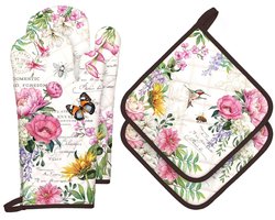 Ovenwanten en Pannenlappen Set - 100% Katoen - 4 Stuks - Handgeschilderd Ontwerp