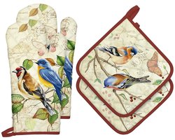 Ovenwanten en Pannenlappen Set - 100% Katoen - 4 Stuks - Handgeschilderde Ontwerpen
