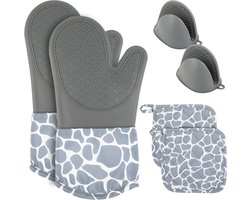Ovenwantsenset met onderzetter – 6-delige premium set, hittebestendig tot 230 °C – inclusief siliconen mini-wanten, ovenwanten en onderzetter | Geschikt voor barbecues, ovens en keukens, langdurige duurzaamheid