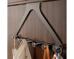 Over-de-deur Ophangrek – Metaal – 5 Sterke Haken – Ruimtebesparend Kapstok voor Jassen, Tassen en Accessoires – Titanium Grijs