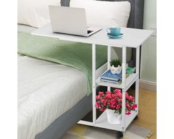 Overbedtafel met wielen - draagbaar en beweegbaar nachtkastje - loophulp met wielen - ziekenhuisachtige tafelbank - laptop computerbureau met 2-laags plank voor thuiskantoor