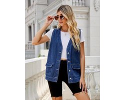 Oversized denim vest voor dames, middellange jeansvest, mouwloze jassen, versleten vest