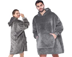 Oversized Fleece Sweater - Fleece Deken XXL - 2-in-1 Grijs en Wit - Comfy