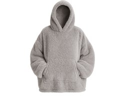 Oversized Hoodie Deken met Mouwen – One Size – Grijs – Warme Teddy Hoodie voor Vrouwen – 115x80 cm