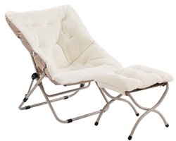 Oversized Klapstoel met Voetenbank van Zacht Imitatiebont voor Woonkamer en Tuin