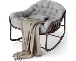 Oversized Papasan Schommelstoel - Egg Chair voor Binnen & Buiten - Inclusief Dik Comfortabel Kussen - Weersbestendig Stalen Frame - Relaxstoel - Donkergrijs