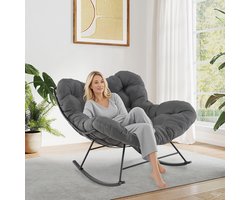 Oversized schommelstoel met dik kussen - Eivormige Papasan-stoel voor binnen en buiten - Draagvermogen 205 kg