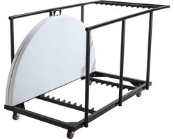 Oviala - 13 inklapbare ronde tafels van 150 cm en een witte transportkar - REKKEM