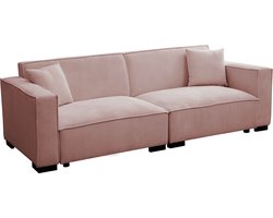 Oviala - 3-zits rechte ribfluwelen bank, roze L 230 cm - Alphy