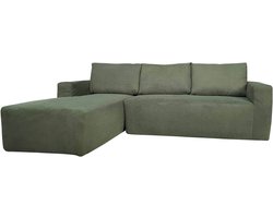 Oviala - 4-zits hoekbank van ribstof met groene chaise longue links L 265 cm - Clay