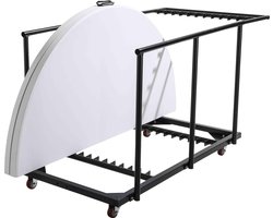 Oviala - 6 inklapbare ronde tafels van 180 cm en een transportkar - REKKEM