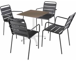 Oviala - 60x60 cm verstelbare taupe laminaattafel en 4 grijze stoelen - Opéra
