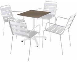 Oviala - 60x60 cm verstelbare taupe laminaattafel en 4 wit stoelen - Opéra